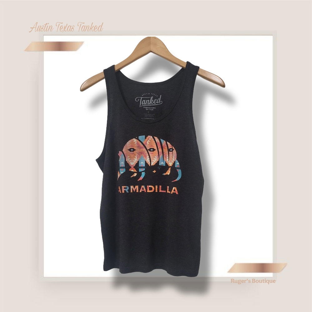 🌿Austin Texas Tanked Women's Small Heathered-Black Armadillo Tank Top - Picture 3 of 10